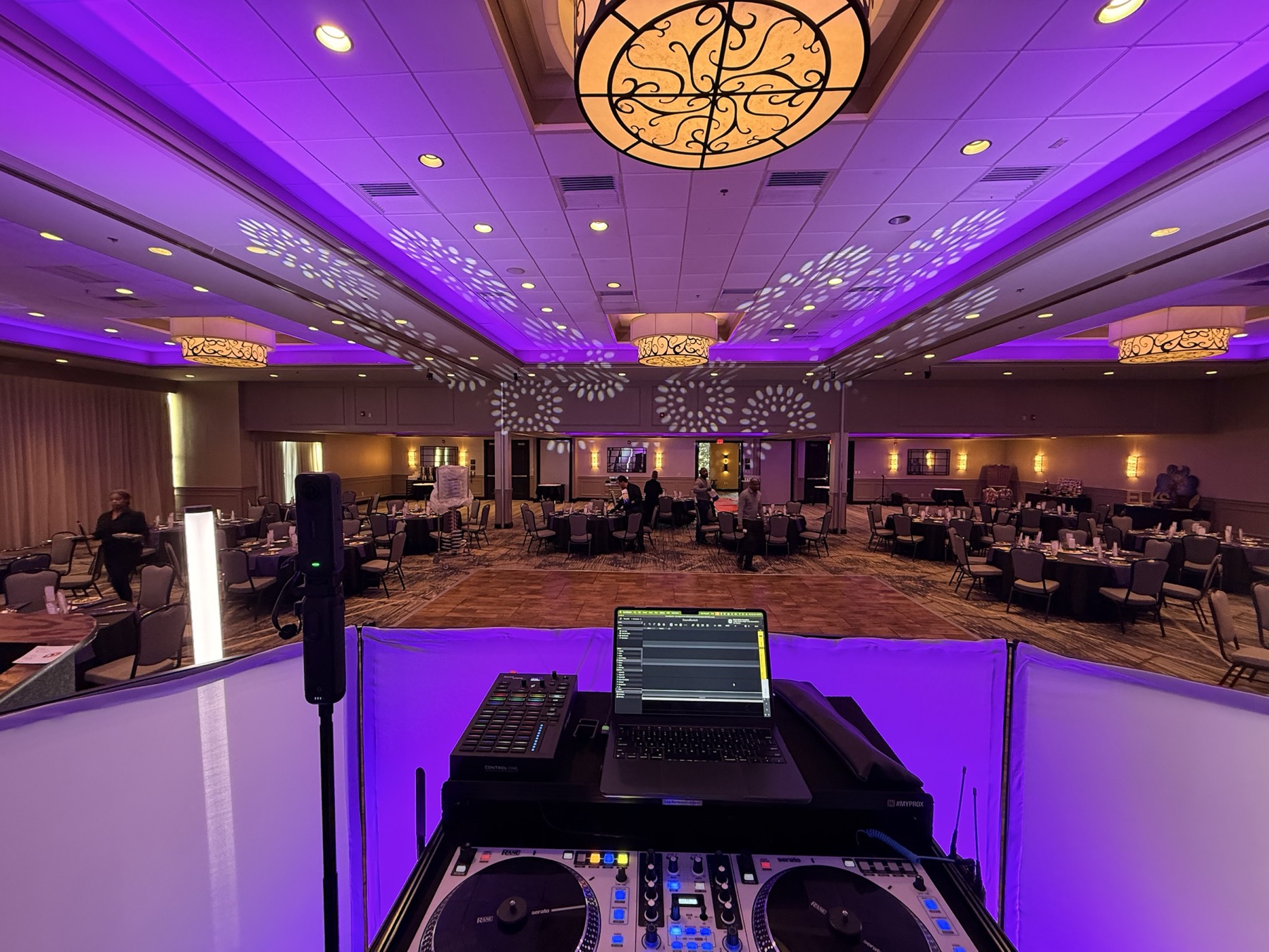 The view from the Gingerbeard Events booth across a formal banquet room
